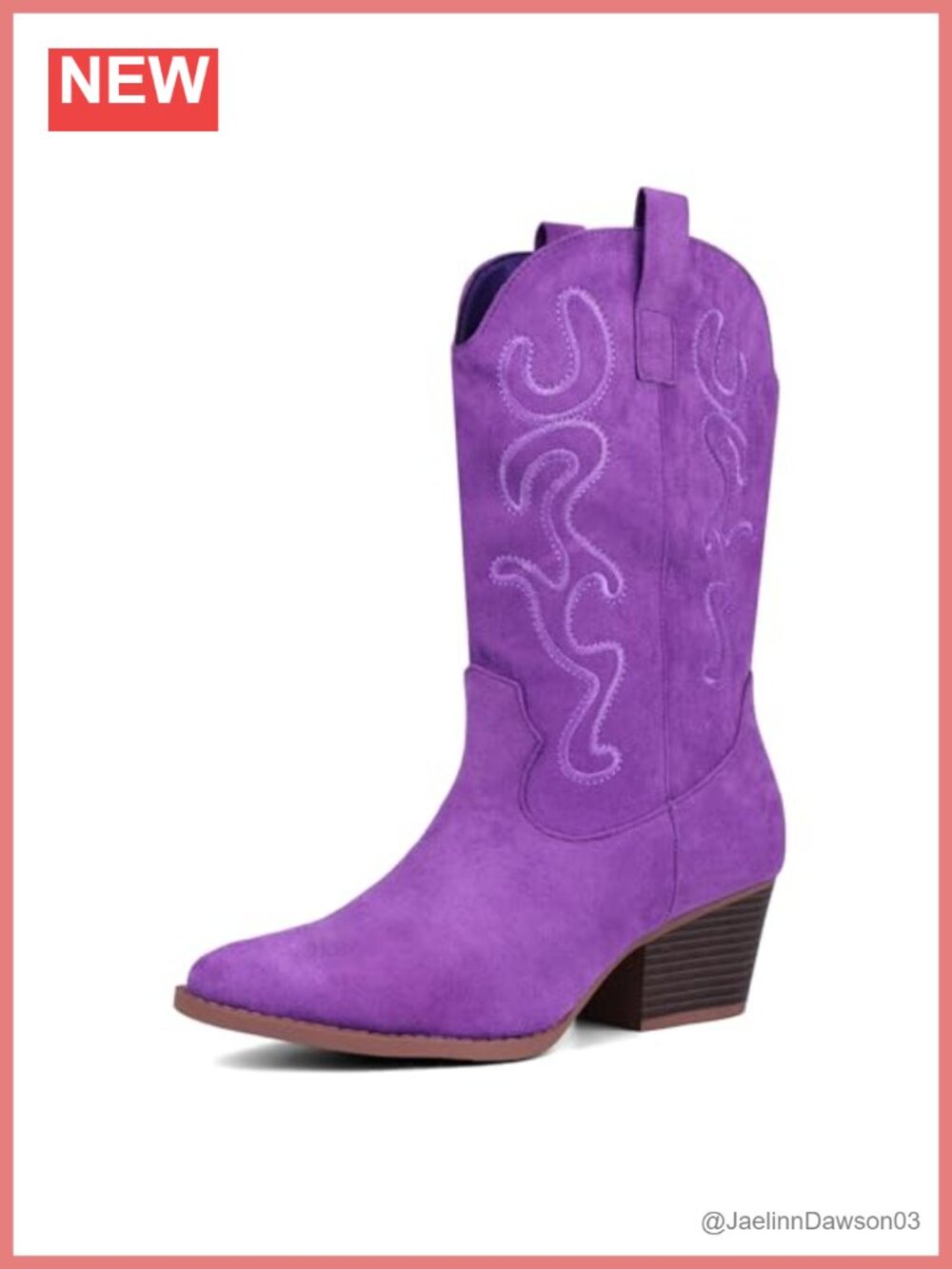 Cowgirl Mid Calf Western Embroidered Boots Faux Suede 1.5-Inch Block Heel